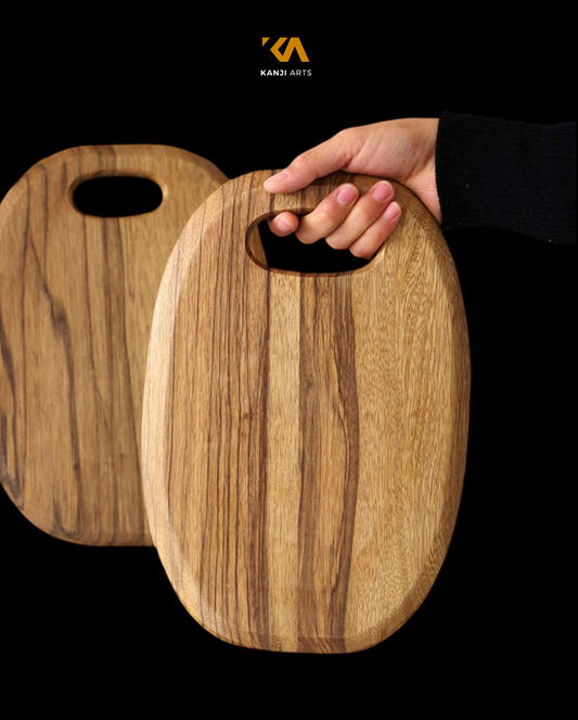 Teak Oval Cutting Board, Serving Board with Handle, Unique Handmade Chopping Board Wood, Large/Medium/Small Cutting Board